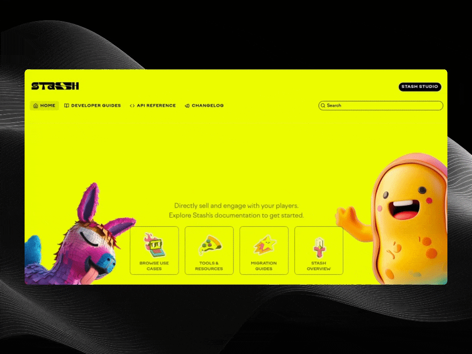 GIF of Stash's docs, with the text "welcome to stash docs" popping up