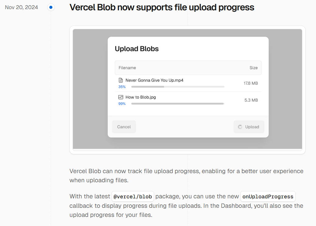Vercel changelog shows product screenshot