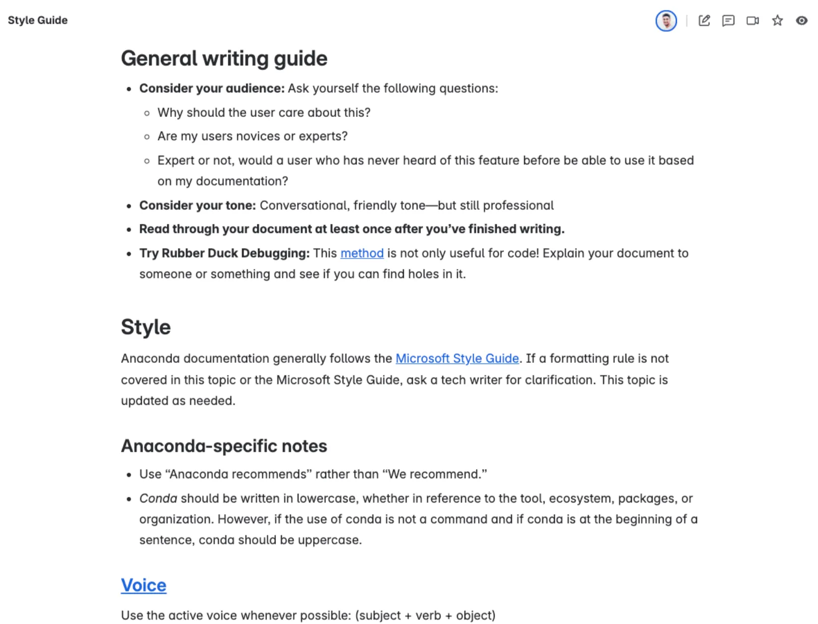Anaconda's technical writing style guide